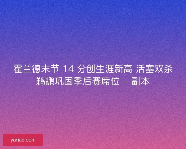 霍兰德末节 14 分创生涯新高 活塞双杀鹈鹕巩固季后赛席位 - 副本